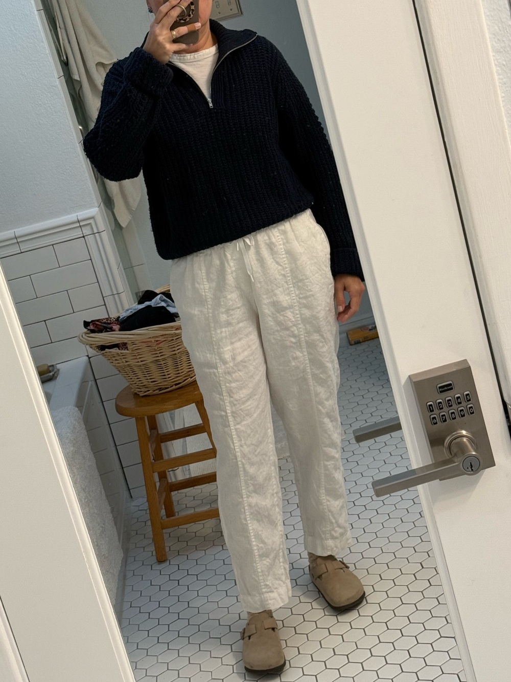 Athleta White Drawstring Linen Trousers